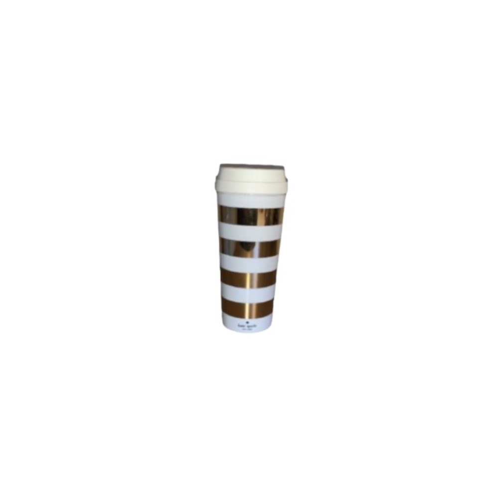 Kate Spade Cream and Gold Striped Plastic To-Go Cup
